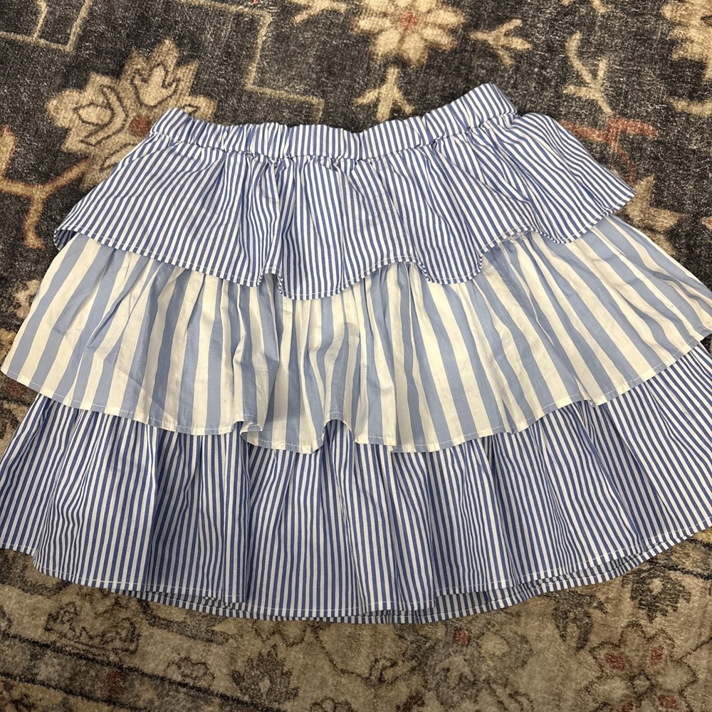 CREWCUTS Girls Tiered Ruffle Blue & White Striped Skirt Shorts Size Medium 8 10